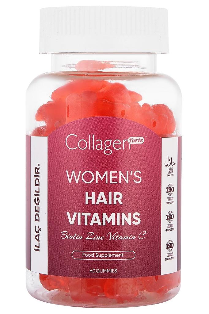 Collagen Forte Kadınlar Için Saç Vitaminleri, 60 Gummies 120g, Biotin, Folik Asit, Saçlarınıza Güzellik Desteği