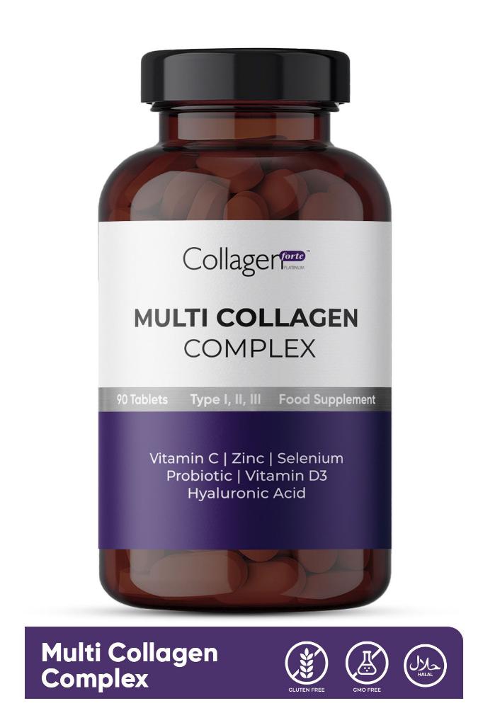 Collagen Forte Multi Collagen Complex, Hyalüronik Asit, Çinko, Selenyum, Vitamin C-e-d3 & Probiyotik, 90 Tablet