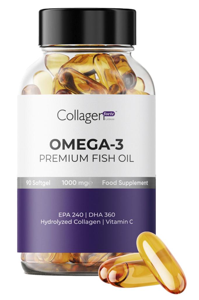 Collagen Forte Omega 3 Premium Fish Oil, Balık Yağı, Hidrolize Kolajen, Vitamin C 1000mg 90 Softjel Kapsül