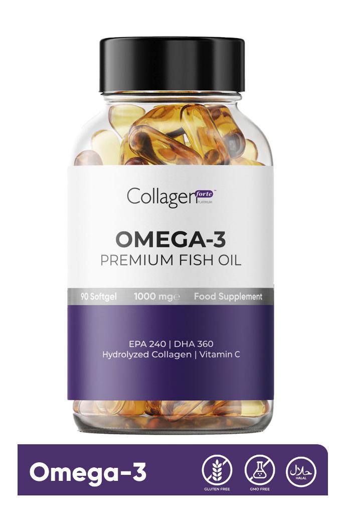 Collagen Forte Omega 3 Premium Fish Oil, Balık Yağı, Hidrolize Kolajen, Vitamin C 1000mg 90 Softjel Kapsül