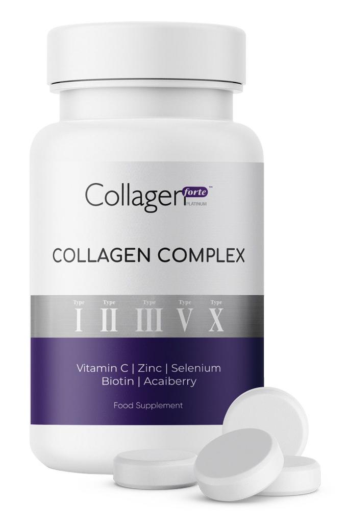 Collagen Forte Platinum Collagen Complex Tip 1,2,3,5 Ve Tip 10 Kolajen, Biotin, Çinko, Selenyum, Vitamin C & Açai, 90 Tablet