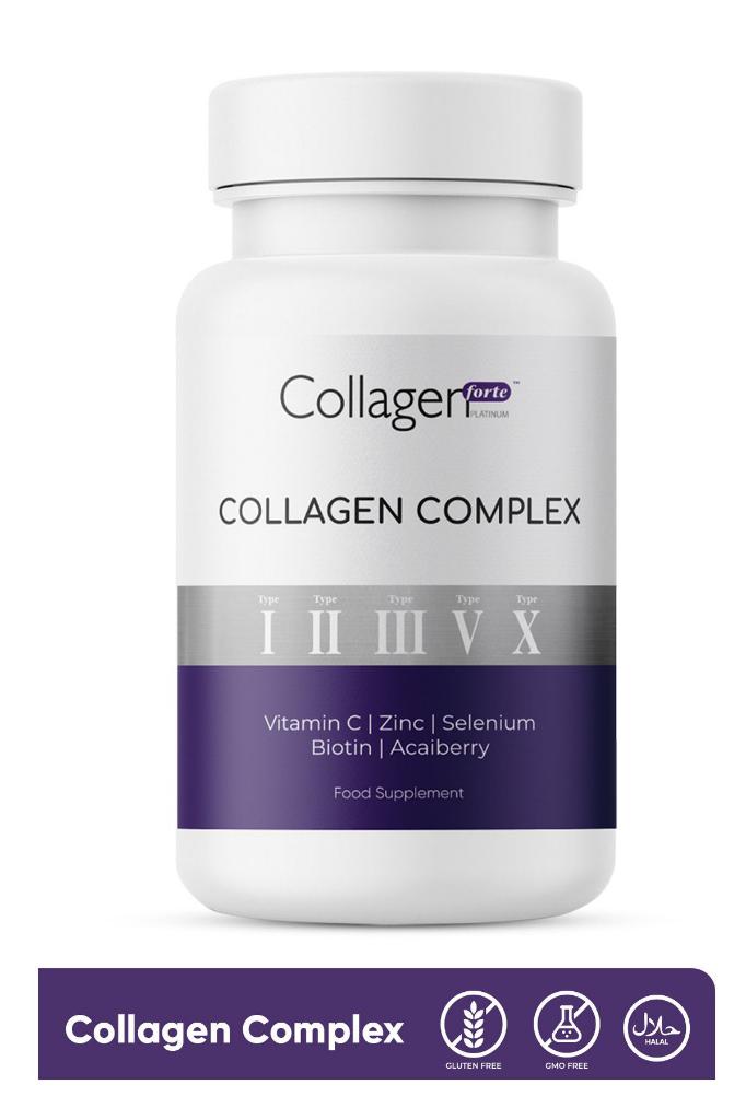 Collagen Forte Platinum Collagen Complex Tip 1,2,3,5 Ve Tip 10 Kolajen, Biotin, Çinko, Selenyum, Vitamin C & Açai, 90 Tablet