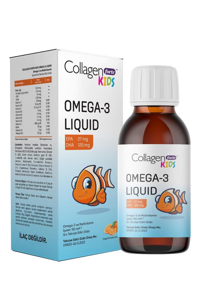 Collagen Forte Platinum Kids Omega-3 Liquid & Multivitamin Complex 150ml Portakal Aromalı Sıvı Balık Yağı