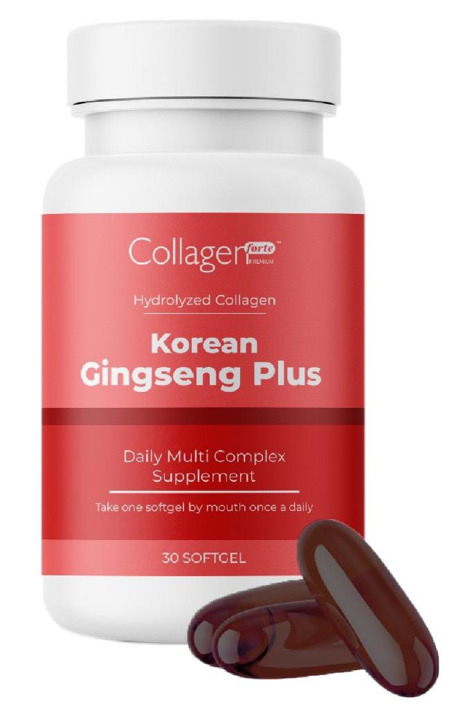 Kırmızı Kore Ginseng Plus, Hidrolize Kolajen, Vitamin B5-B6-B12 & Çinko, Softgel 1000mg