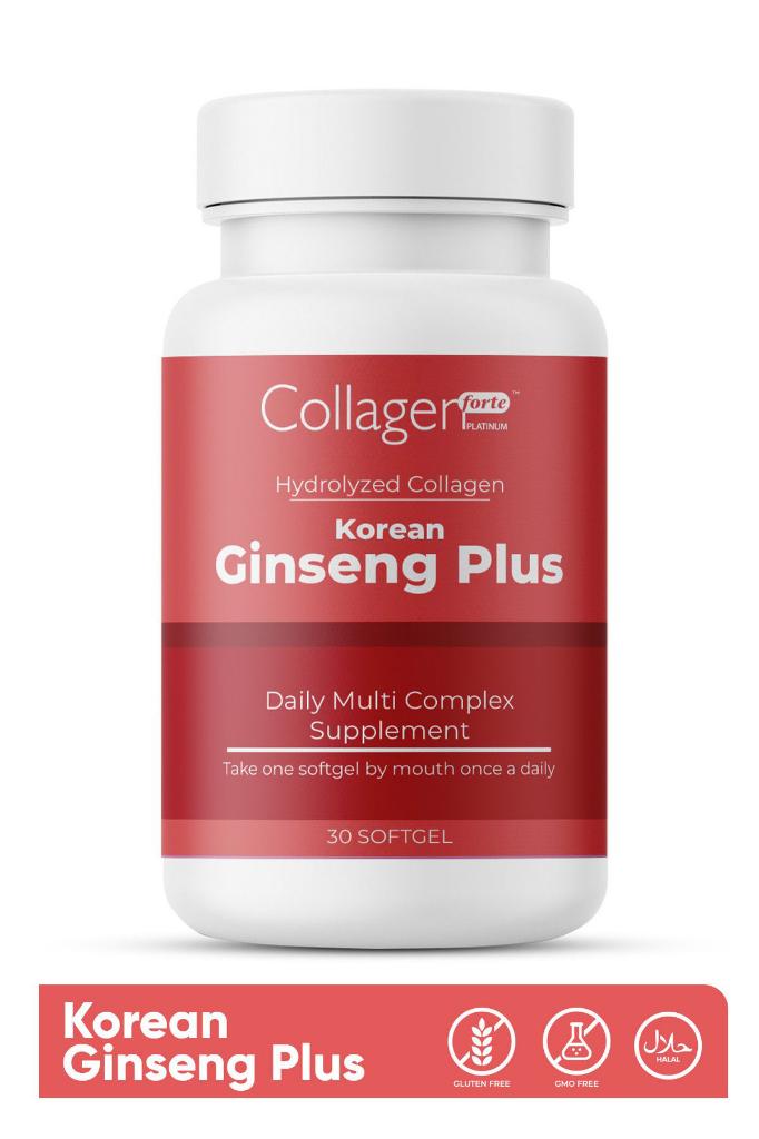 Kırmızı Kore Ginseng Plus, Hidrolize Kolajen, Vitamin B5-B6-B12 & Çinko, Softgel 1000mg