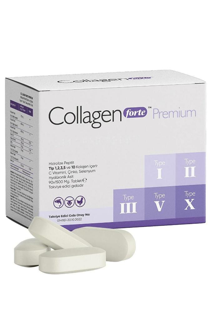 Collagen Forte Premium 5 Tip Kolajen, Hyalüronik Asit, Çinko, Selenyum & Vitamin C, 90 Tablet