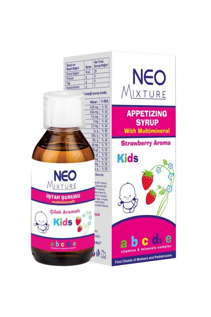 NEO MIXTURE İŞTAH ŞURUBU 150 ML multimineralli ve A, B, C, D3 multivitaminli