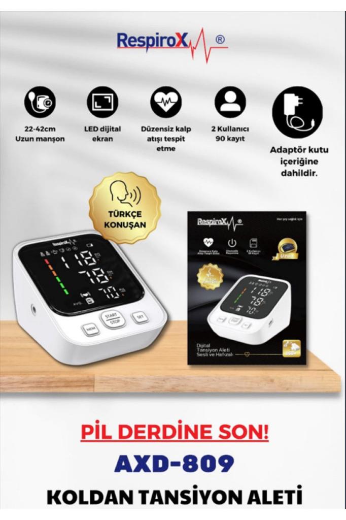 Respirox Türkçe Konuşan Koldan Adaptörlü Tansiyon Aleti Axd-809