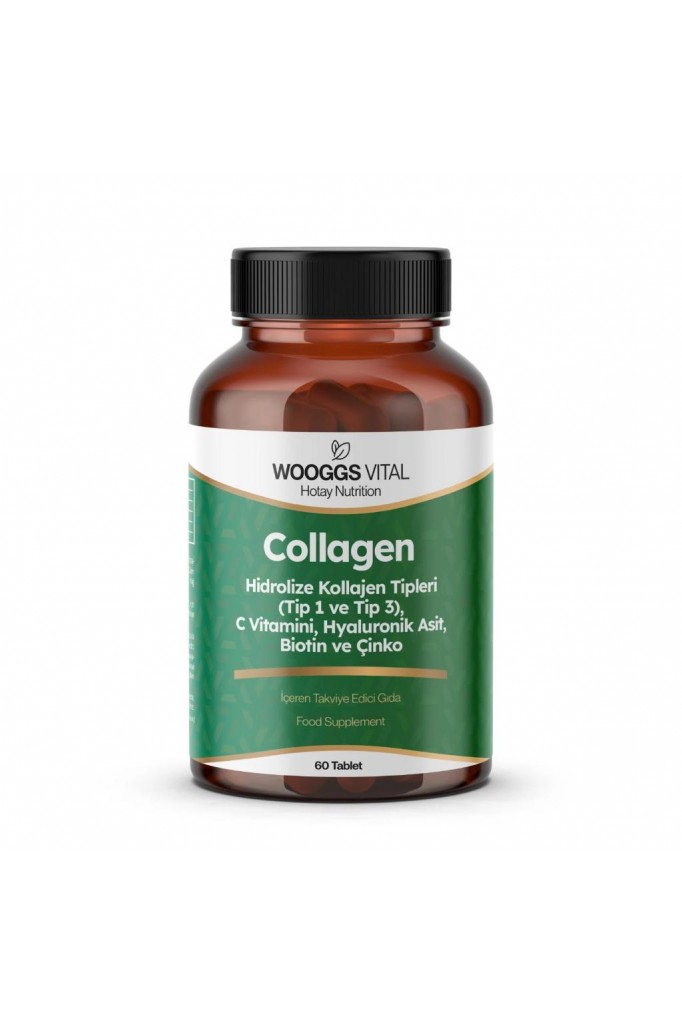 WOOGGS VİTAL COLLAGEN ,HİDRALİZE KOLAJEN TİP 1 VE 3,C VİTAMİNİ, HYALURONİK ASİT , BİOTİN VE ÇİNKO 60 TABLET